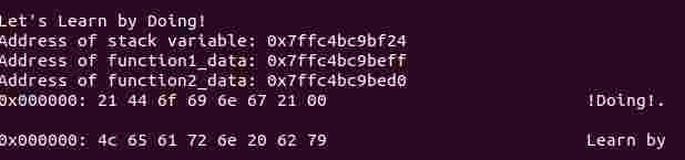 Accessing local variable of a function from another function using program in the Understanding Function Call Stacks Byte