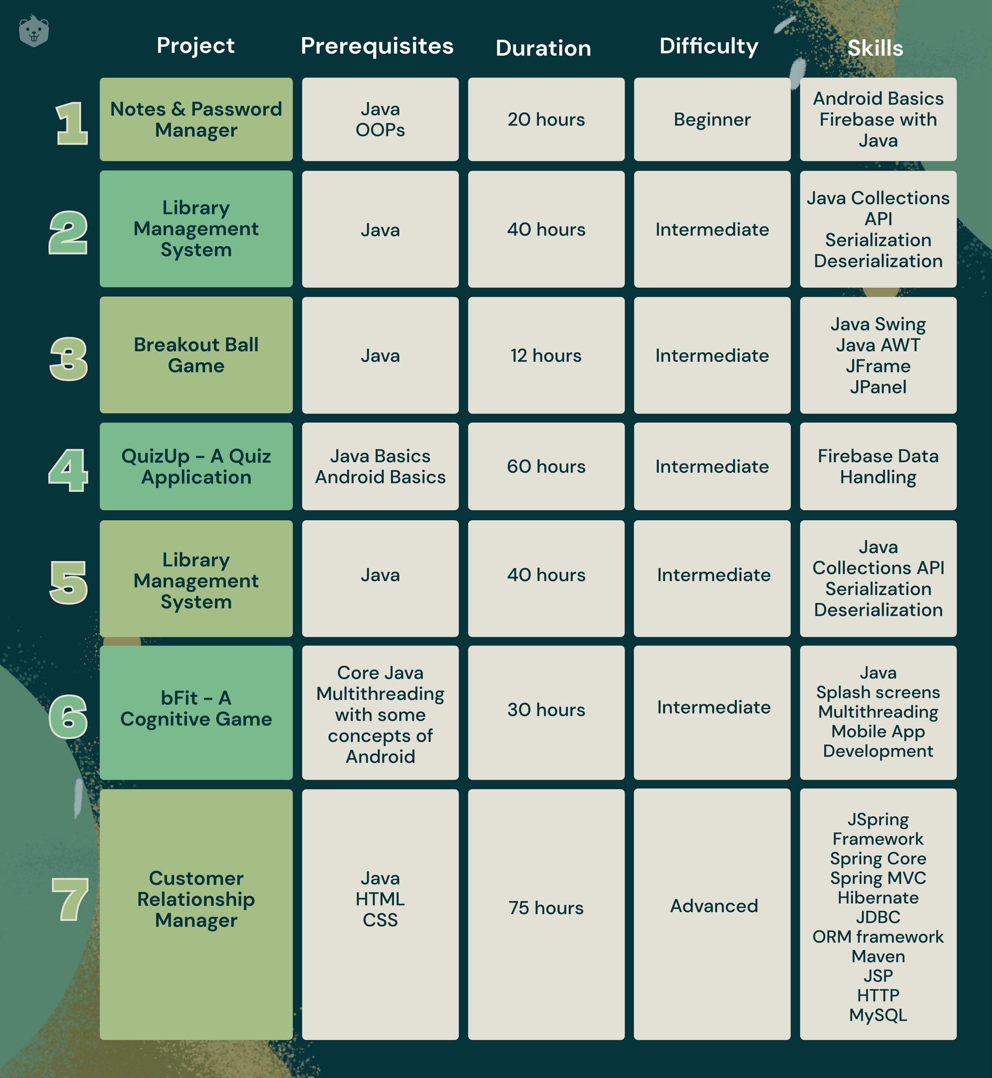 java projects resume