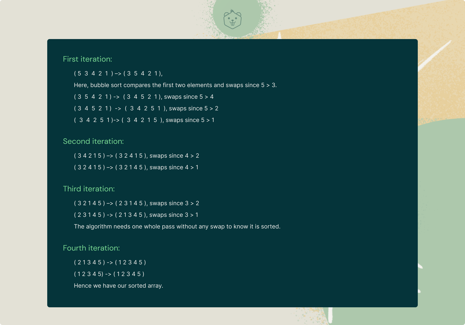 Bubble Sort Algorithm, Example, Time Complexity