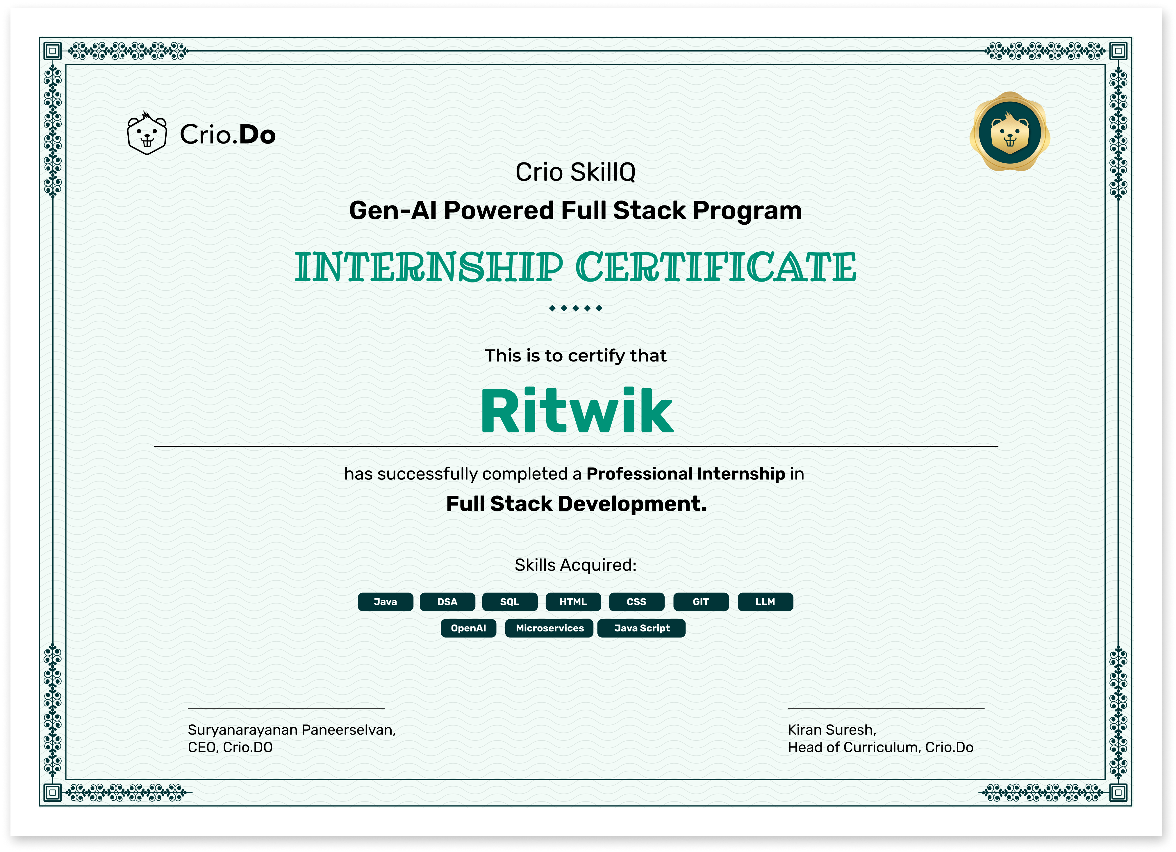 Internship Certificate